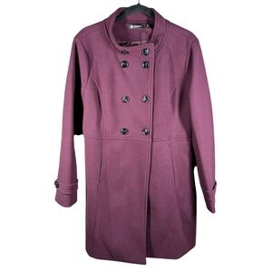 Allegra K Pea Coat Women XL Purple Double Breasted Stand Collar